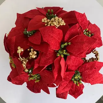 Украшение дома Цветок Реалистичные Рождественские красные цветы в горшках Многоразовые праздничные украшения для рабочих столов Рождественские вечеринки Искусственные