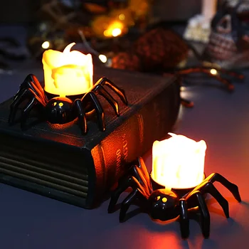 Украшения для Хэллоуина Светодиодная свеча Пластиковая лампа в виде паука-тыквы для домашнего бара Дом с привидениями Декор для вечеринки в честь Хэллоуина Реквизит ужасов