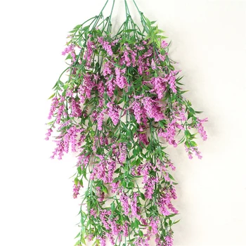 Настенный цветочный букет для гостиной, украшение из пластиковых искусственных цветов, ротанга и лаванды, искусственные цветы, подвешенные на стену
