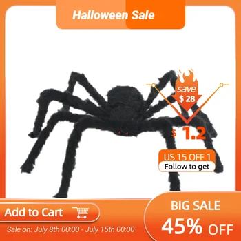 Украшение на Хэллоуин Супер большой черный плюшевый паук, дом с привидениями, реквизит ужасов, украшение для вечеринки на Хэллоуин для домашнего бара на открытом воздухе
