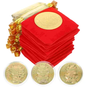 12 Комплектов Мужских Подарочных Монет Благословение Китайские Традиционные Сувенирные Монеты 2024 года Счастливый Год Дракона Памятные Новые Подарки Мисс