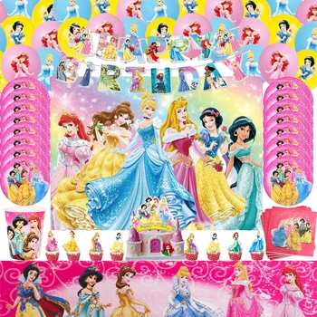 Disney Princess Party Supplies Украшения Для Дня Рождения, Скатерть, Бумажные Тарелки, Топперы для Торта, Салфетки, Чашки для Детей, Девочек, Душа Ребенка