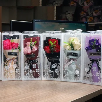 Букет роз, 3 головки, искусственные цветы из мыла, подарок на День Святого Валентина, День рождения, свадебное украшение