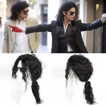 Мужские парики для косплея, длинные натуральные черные вьющиеся волосы в виде конского хвоста, синтетические парики, термостойкий костюм персонажа, парик для подражателя
