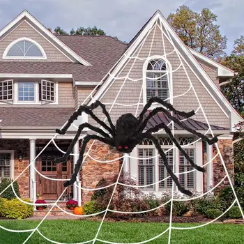 1 комплект, Гигантский искусственный Паук с паутиной, очень большой паук, декор для Хэллоуина, аксессуары для вечеринок
