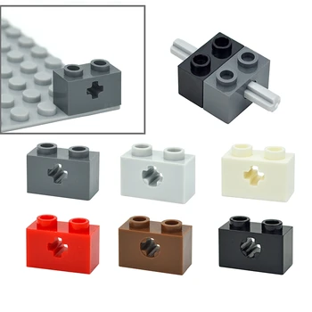 MOC 1x2 со строительными блоками с отверстием для оси, совместимыми с техническими кирпичиками MOC, 32064 31493, Образовательный креативный размер 