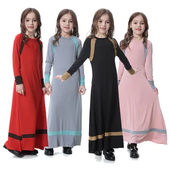 Мусульманские дети и девочки Исламское платье Индонезия Одежда Арабское женское платье с длинными рукавами Детская Абайя Для девочек длиной до щиколоток Абайя для девочек