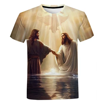 Летняя мужская Повседневная винтажная футболка с короткими рукавами и христианским Иисусом с 3D принтом Harajuku Street, Негабаритный Топ с круглым вырезом