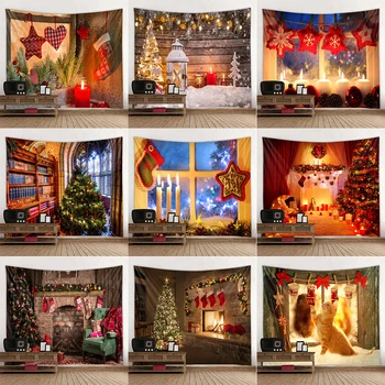 Рождественская елка камин гобелен с набивным рисунком главная гостиная спальня украшение стен фоновая ткань гобелен