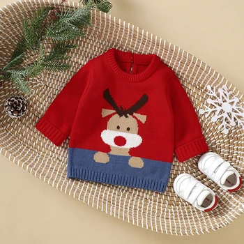 Рождественские Детские свитера, вязаные топы для новорожденных девочек и мальчиков, Зимняя теплая Рождественская одежда для малышей, Модные Милые мультяшные Лоси