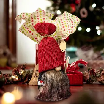 Украшение в виде гнома, Очаровательная плюшевая игрушка в виде гнома, Очаровательная Безликая кукла-гном в вязаной шапочке, большой нос, Длинная борода, Рождественское украшение