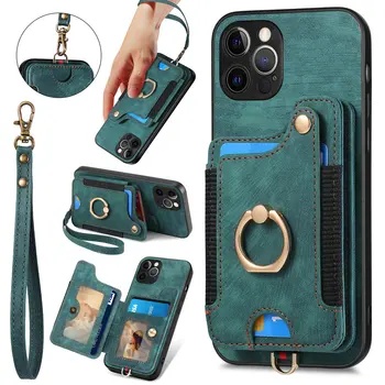 Кожаный чехол-бумажник для телефона iPhone 14 13 12 11 Pro Max XS Max XR X SE2022 8/7//6/ Чехол для телефона с откидной крышкой для карт 6S Plus Зеленого цвета
