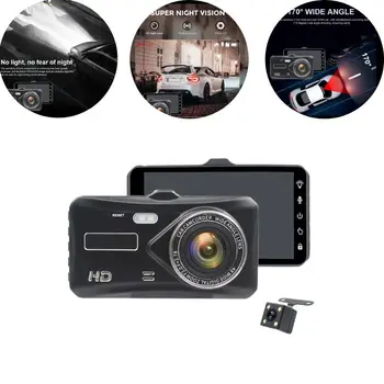 4-дюймовый двухобъективный автомобильный регистратор данных APP Interlink Автоматическая видеокамера 1080P HD заднего вида ночного видения Парковочный монитор с G-сенсором