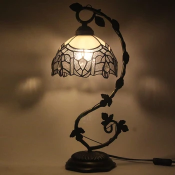 Настольная лампа в стиле витражного стекла WERFACTORY Tiffany с белым изгибом, металлическое основание 8X10X21 дюймов