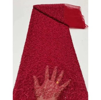 Французская трубка красного цвета, расшитая бисером Тюлевая кружевная ткань, вышивка мягкой сеткой для женщин, Свадебное платье для новобрачных