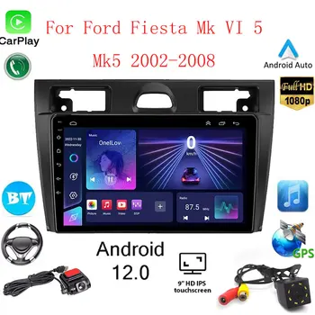 Автомагнитола Android 12 для Ford Fiesta Mk VI 5 Mk5 2002-2008 Мультимедийный GPS Навигационный плеер Стерео Carplay Androidauto