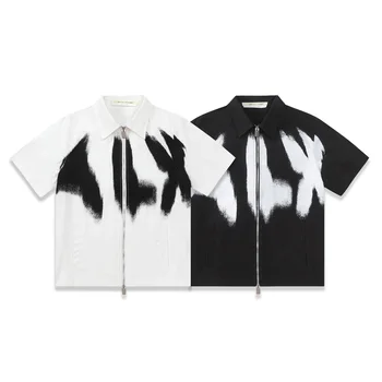 Куртки ALYX с граффити и струйным логотипом на молнии, Белая повседневная рубашка оверсайз 1: 1 с короткими рукавами