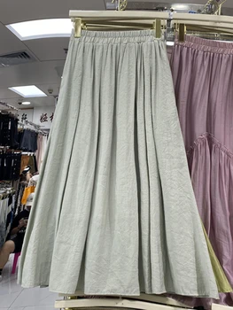 Корейские модные длинные юбки для женщин, женская юбка макси трапециевидной формы с высокой талией, однотонная женская летняя повседневная юбка средней длины, прямая поставка