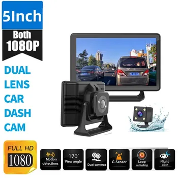 5-дюймовая Автомобильная Центральная Консоль Dash Cam Dashcam DVR Камера IPS 1080P HD Ночного Видения Передняя И Задняя Камера Двойного Обзора Запись Видео