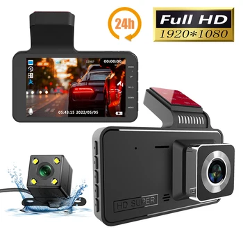 Двухобъективная Регистраторная Камера 4-Дюймовый Автомобильный Видеорегистратор FHD1080P Dash Camera 24-Часовой Цикл Ночного Видения Black Box Визуальная Камера Заднего Вида Для Вождения Рекордера