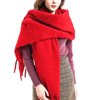 Однотонный женский толстый шарф-шаль, зимние теплые модные шарфы из пашмины с длинной кисточкой, рождественский модный теплый повседневный длинный шарф