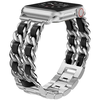 Женский Ремешок для Apple Watch Band Series 8 Ultra 7 SE 6 5 4 3 Металлический Кожаный Браслет Для Iwatch 49 мм 41 мм 45 мм 44 мм 40 мм