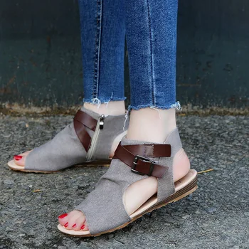 Летние новые парусиновые сандалии, европейские и американские женские босоножки на плоской подошве, женская обувь zapatos de mujer