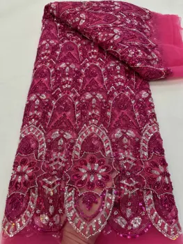 Высококачественная роскошная вышивка, тяжелая кружевная ткань для жениха, Африканская Нигерийская ткань с блестками Для свадебного платья