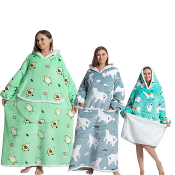 Новое осенне-зимнее одеяло для телевизора, теплая пижама с капюшоном, удлиняющая и утолщающая пару, одежда для отдыха, Фланелевая ночная рубашка