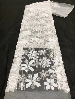 Кружевная ткань с пайетками 2023, высококачественная вышивка бисером, тяжелый французский тюль, кружевной материал для свадебного платья
