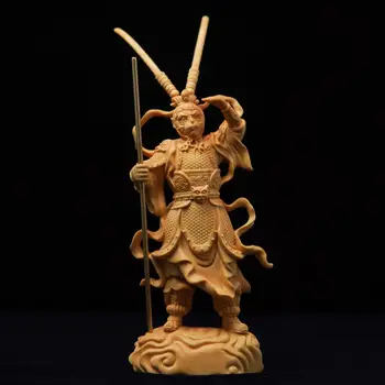 Король Обезьян Сунь Укун 18 см Деревянная Статуя Китайский Подарок Из Самшита Резной Декор Статуэтка Украшение Дома Миниатюрная