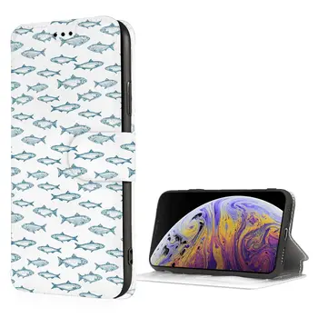Нарисованная от руки рыбка, бесшовный чехол-бумажник iPhone SE iPhone 7/8 с держателем для карт, прочный противоударный чехол из искусственной кожи премиум-класса 4,7 дюйма