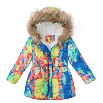 Пуховик для девочек, куртка, Хлопчатобумажная верхняя одежда 2023 года, Меха, теплая утепленная Зимняя лыжная одежда, Ветрозащитная одежда для подростков, детская одежда